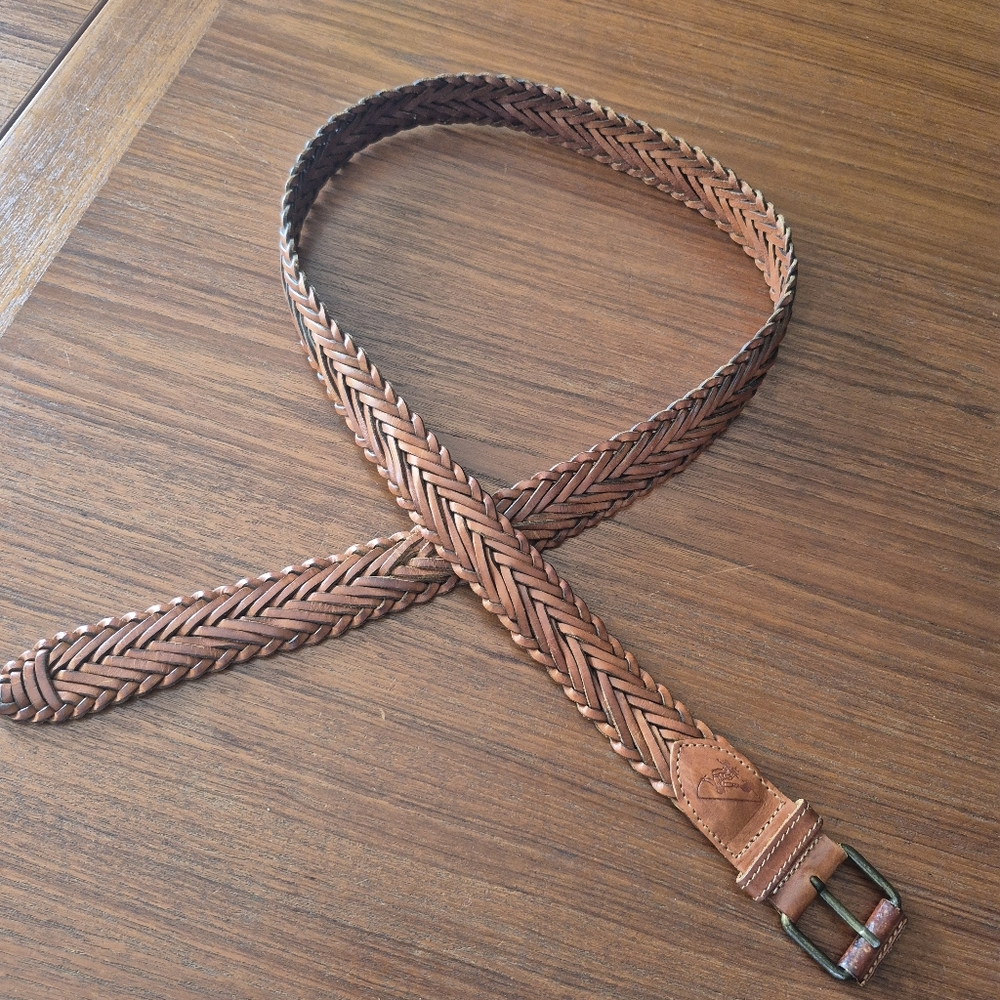 Vintage Braided Leather Brown Belt for Men
